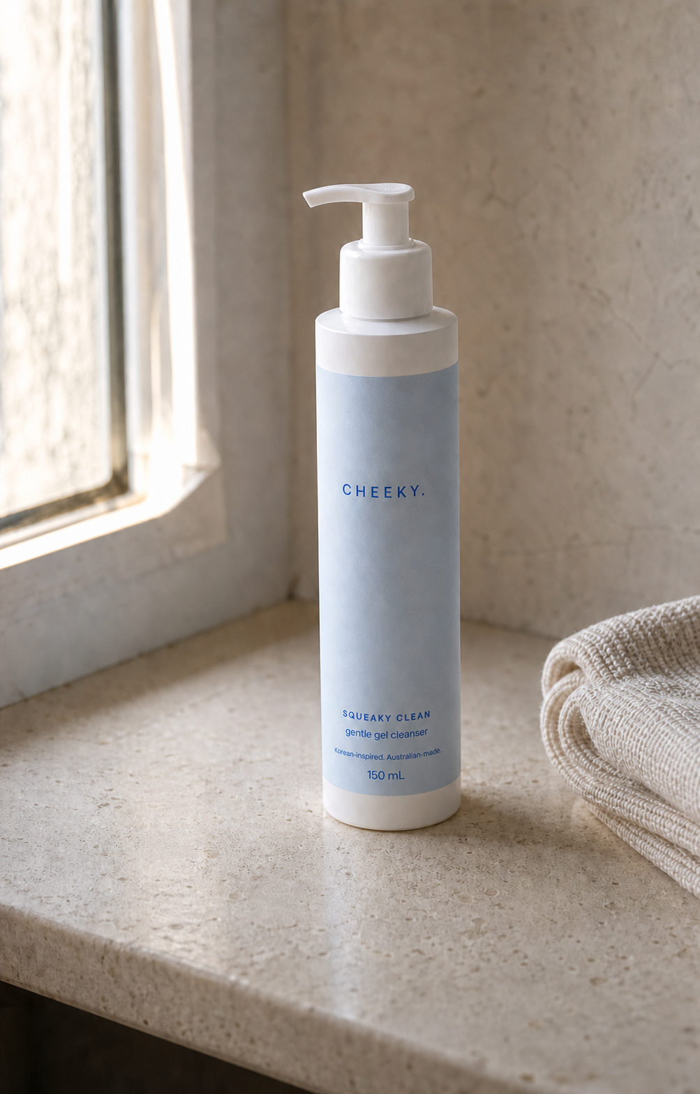 CHEEKY Squeaky Clean gentle gel cleanser in natural morning light